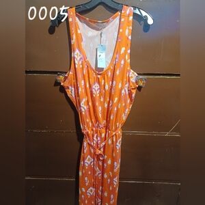 Orange and White Patterned Sleeveless Dress (A)